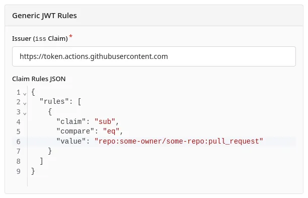 Screenshot of the Generic JWT Rules section of an Authorized Integration