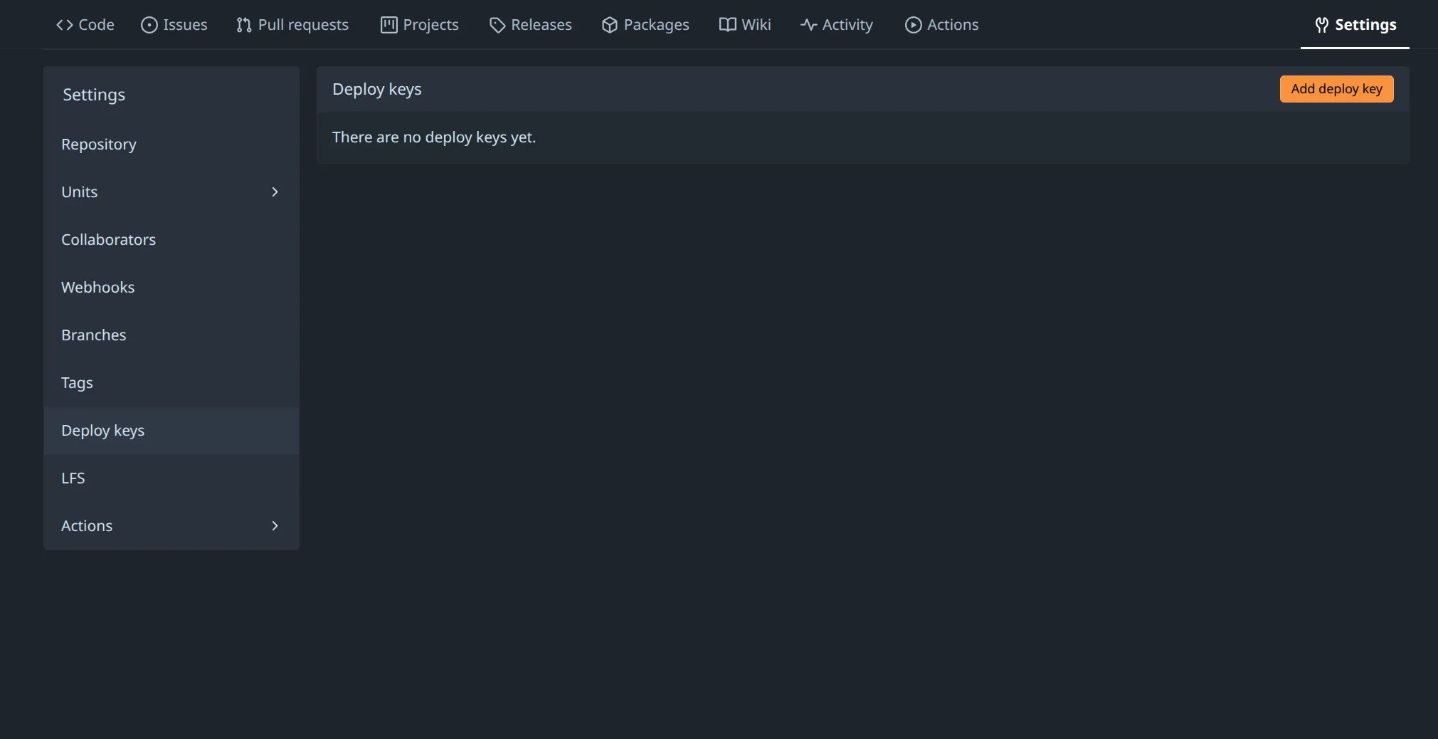Deploy key settings