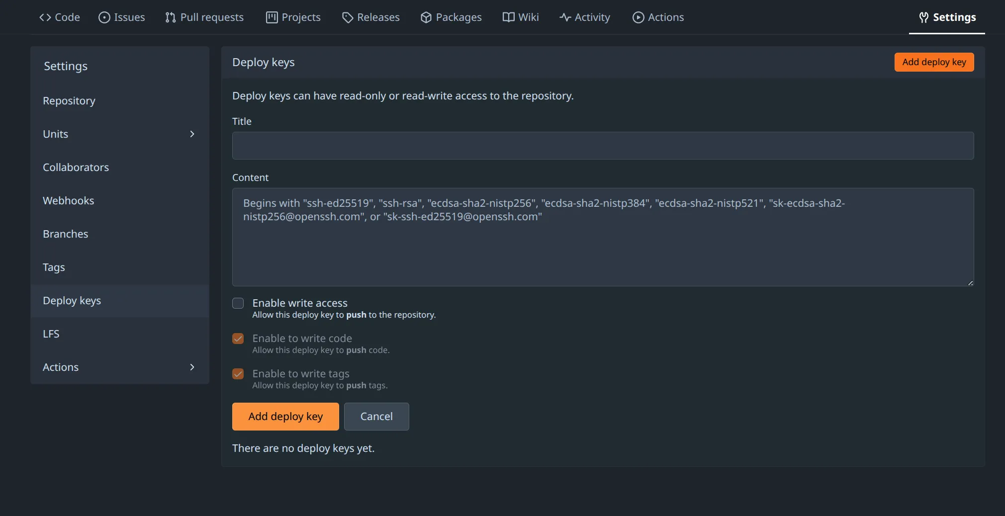 Deploy key permissions