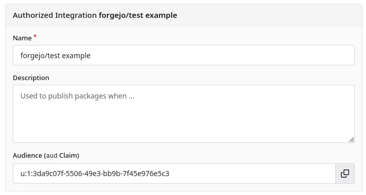 Screenshot of the identifying information section of an Authorized Integration