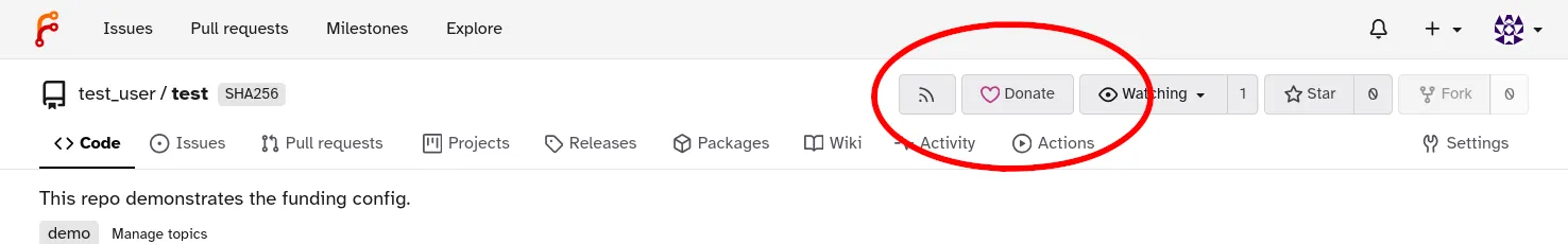The "Donate" button, which features a colored heart icon, appears at the top of the repository view, between the "RSS" and "Watch" buttons.