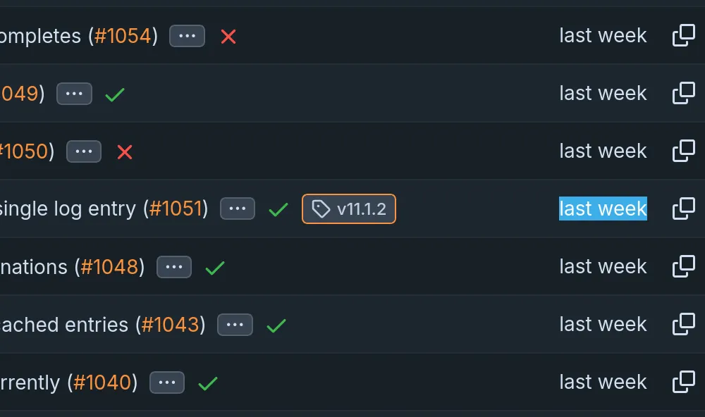 Tags shown in the list of commits