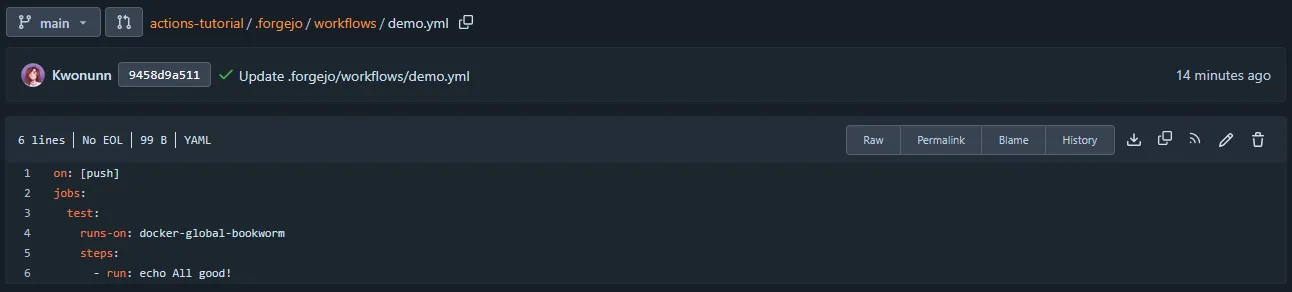 The demo.yaml workflow file