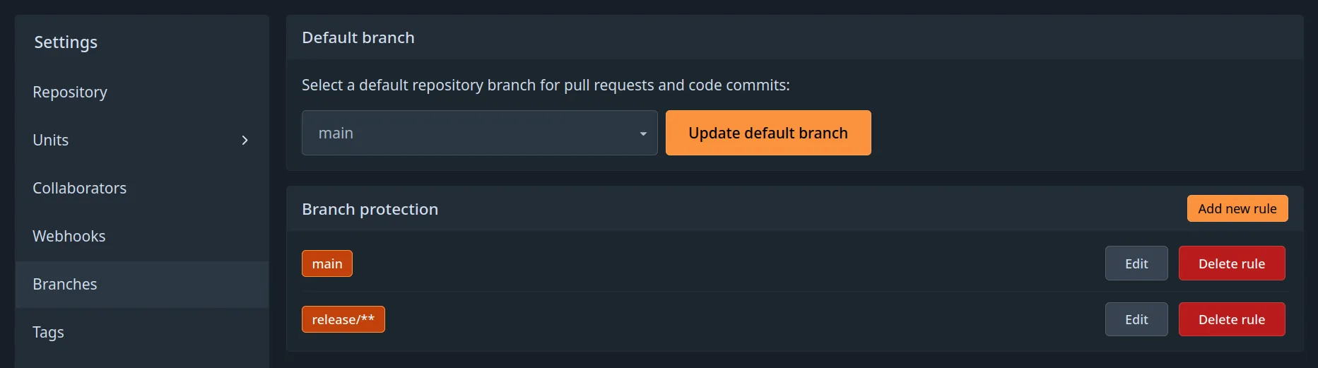 Branch protection settings