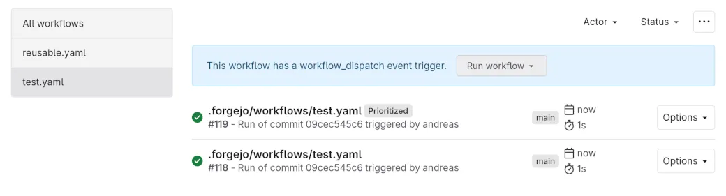 List of workflow runs with one that is prioritized