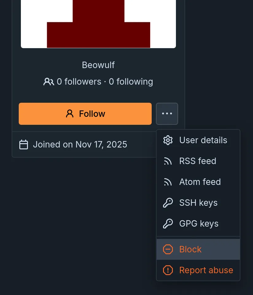 Profile card where block button is shown