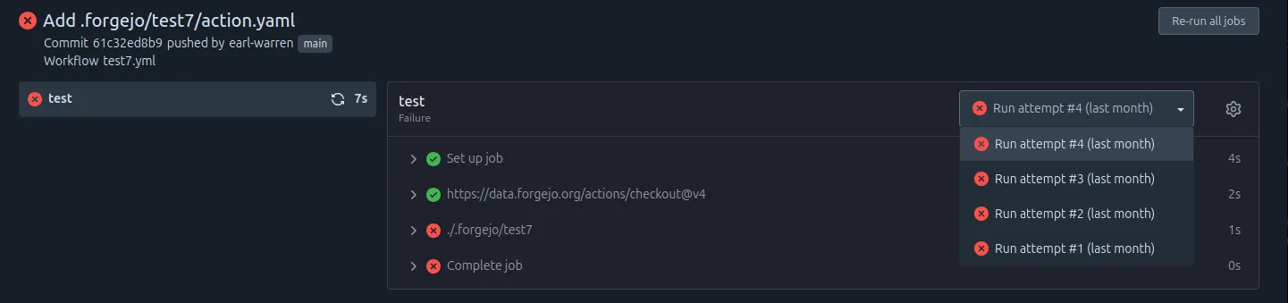 Run attempt dropdown