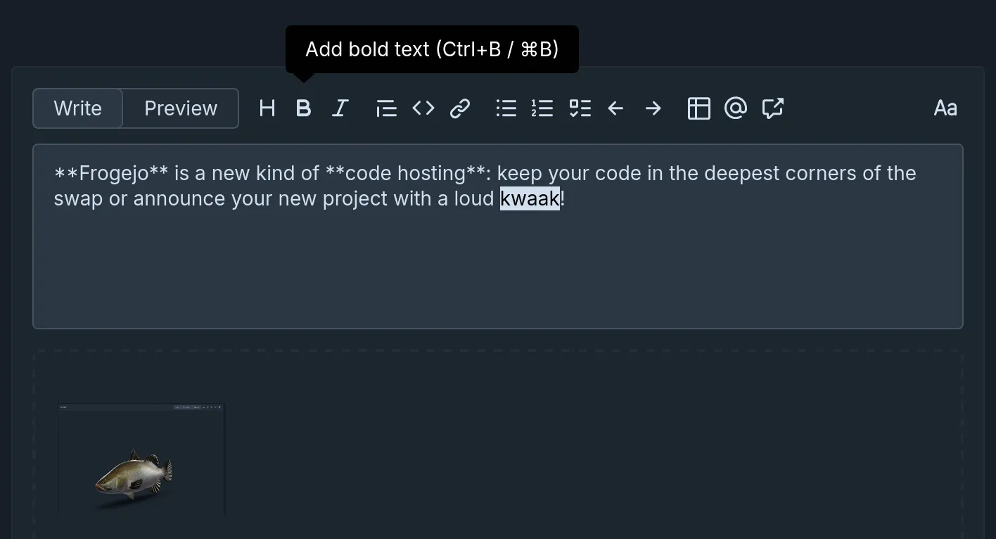 Tooltip showing how to use keyboard shortcuts for bold and italics