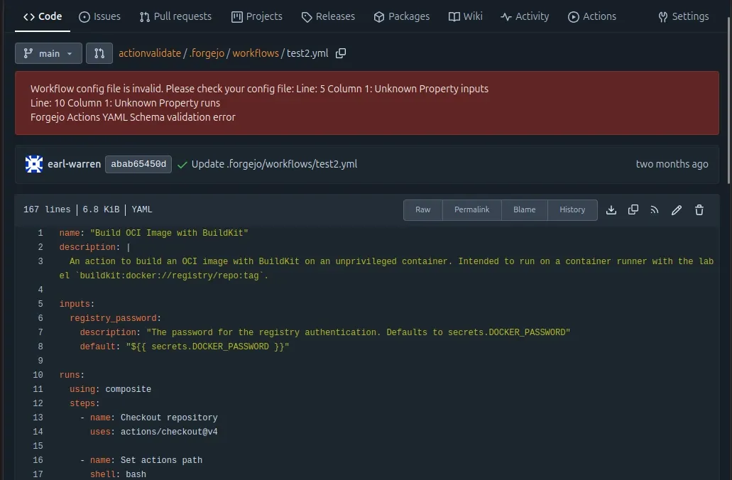 Workflow validation error example